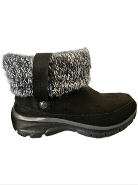🖤 Skechers Women’s Easy Going Black Faux Suede Knit Cuff Booties Size 7